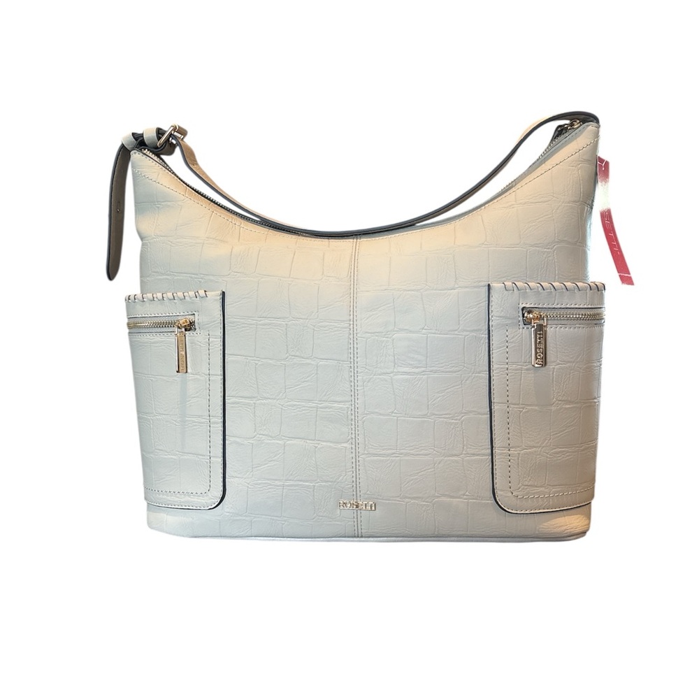 Cream Rossetti  Croc-Embossed Shoulder‎ Bag with Front Zip Pockets